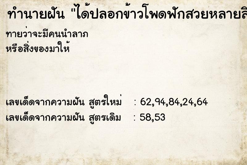 ทำนายฝันทำนายฝันได้ปลอกข้าวโพดฟักสวยหลายสี