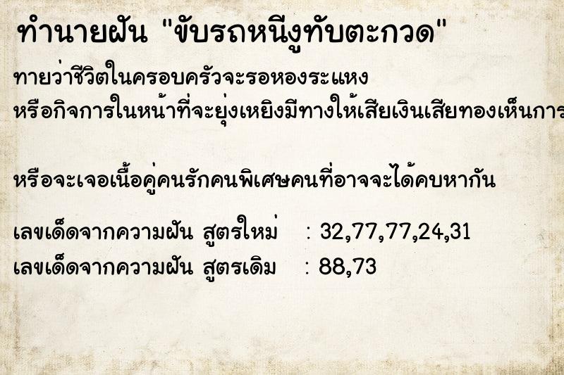 ทำนายฝันขับรถหนีงูทับตะกวด ทำนายฝันทำนายฝันขับรถหนีงูทับตะกวด