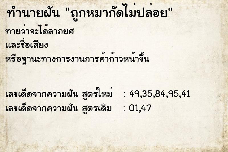 ทำนายฝัน ถูกหมากัดไม่ปล่อย ทำนายฝัน ถูกหมากัดไม่ปล่อย