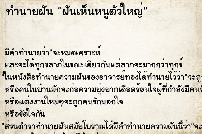 ทำนายฝัน ฝันเห็นหนูตัวใหญ่ ทำนายฝัน ฝันเห็นหนูตัวใหญ่