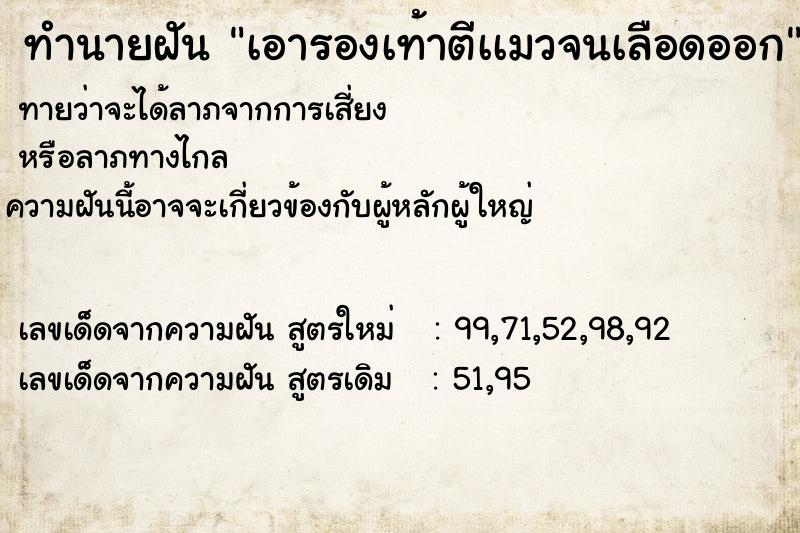 ทำนายฝันทำนายฝันเอารองเท้าตีเเมวจนเลือดออก