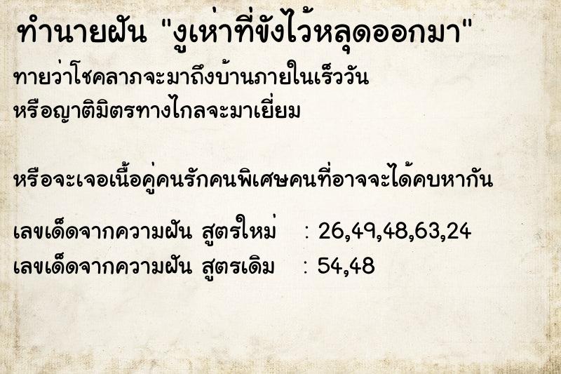 ทำนายฝันทำนายฝันงูเห่าที่ขังไว้หลุดออกมา