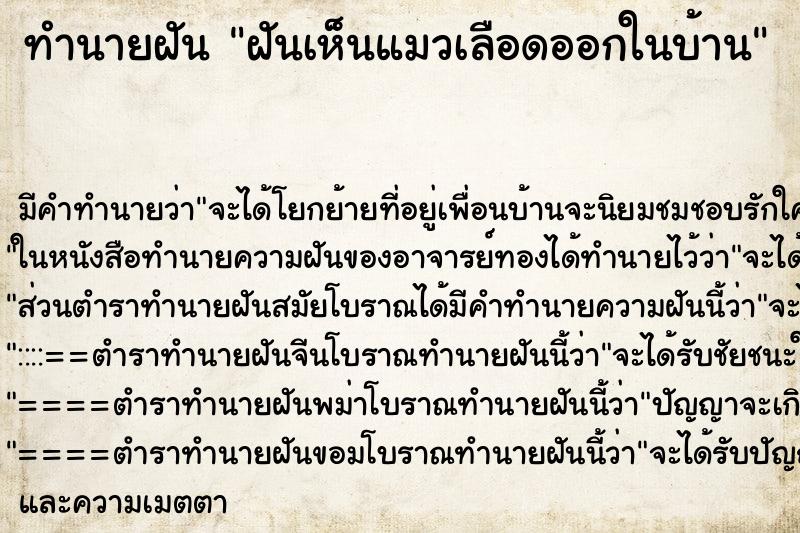 ทำนายฝันทำนายฝันฝันเห็นแมวเลือดออกในบ้าน