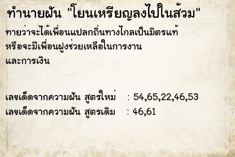 ทำนายฝันทำนายฝันโยนเหรียญลงไปในส้วม