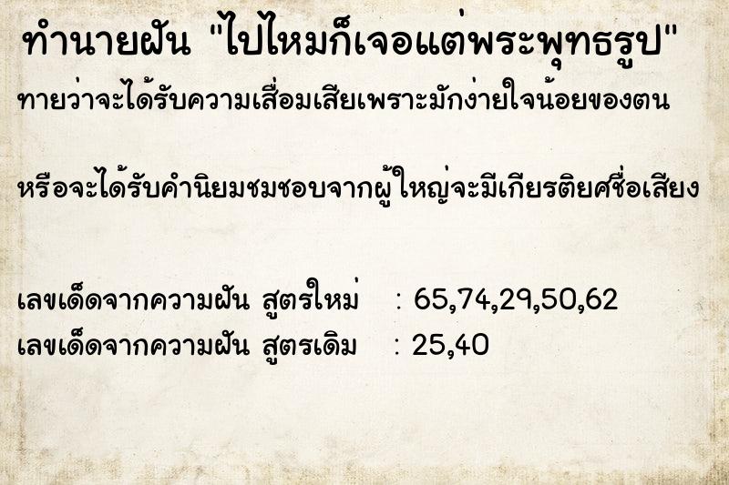 ทำนายฝันไปไหมก็เจอแต่พระพุทธรูป ทำนายฝันทำนายฝันไปไหมก็เจอแต่พระพุทธรูป