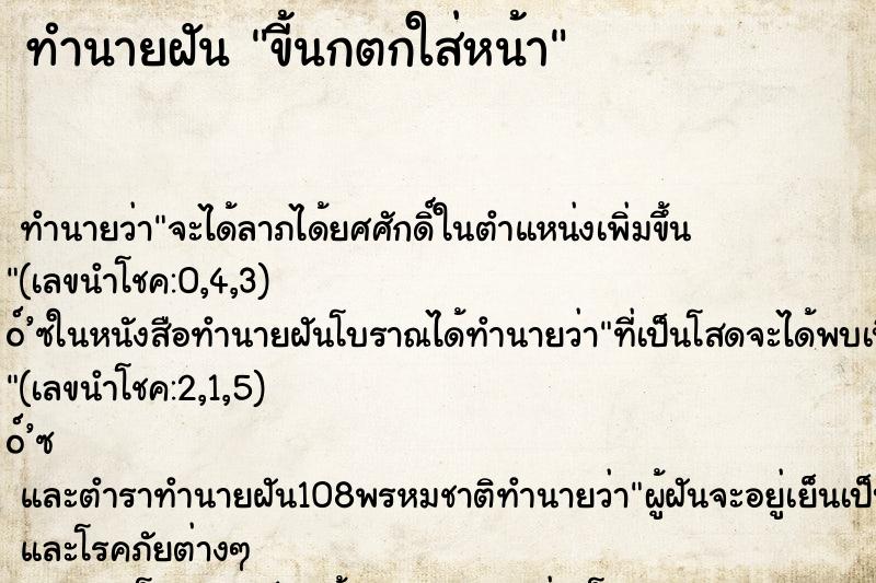 ทำนายฝัน ขี้นกตกใส่หน้า ทำนายฝัน ขี้นกตกใส่หน้า