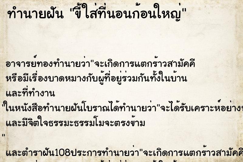 ทำนายฝัน ขี้ใส่ที่นอนก้อนใหญ่