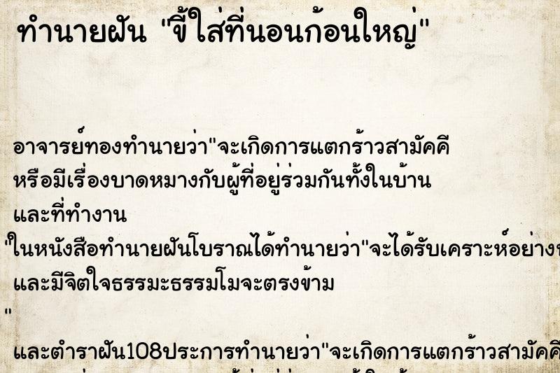 ทำนายฝัน ขี้ใส่ที่นอนก้อนใหญ่ ตำราโบราณ แม่นที่สุดในโลก