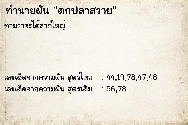 ทำนายฝันตกปลาสวาย ทำนายฝันทำนายฝันตกปลาสวาย