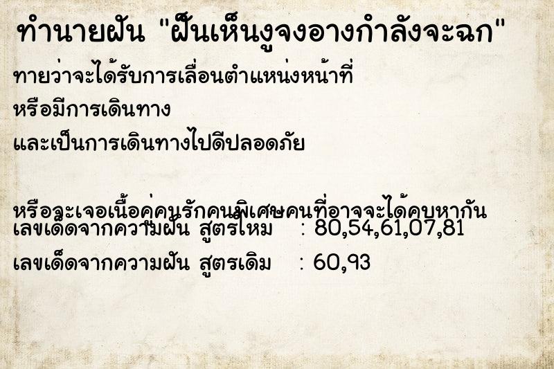 ทำนายฝันทำนายฝันฝั็นเห็นงูจงอางกําลังจะฉก
