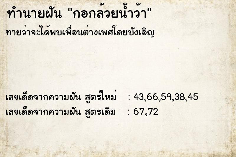 ทำนายฝันกอกล้วยน้ำว้า ทำนายฝันทำนายฝันกอกล้วยน้ำว้า