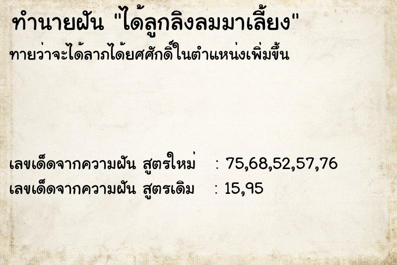 ทำนายฝันทำนายฝันได้ลูกลิงลมมาเลี้ยง