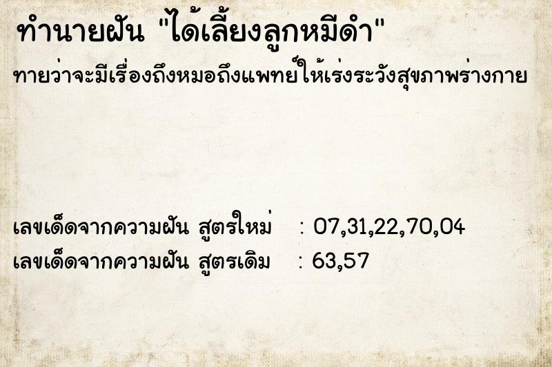ทำนายฝันทำนายฝันได้เลี้ยงลูกหมีดำ