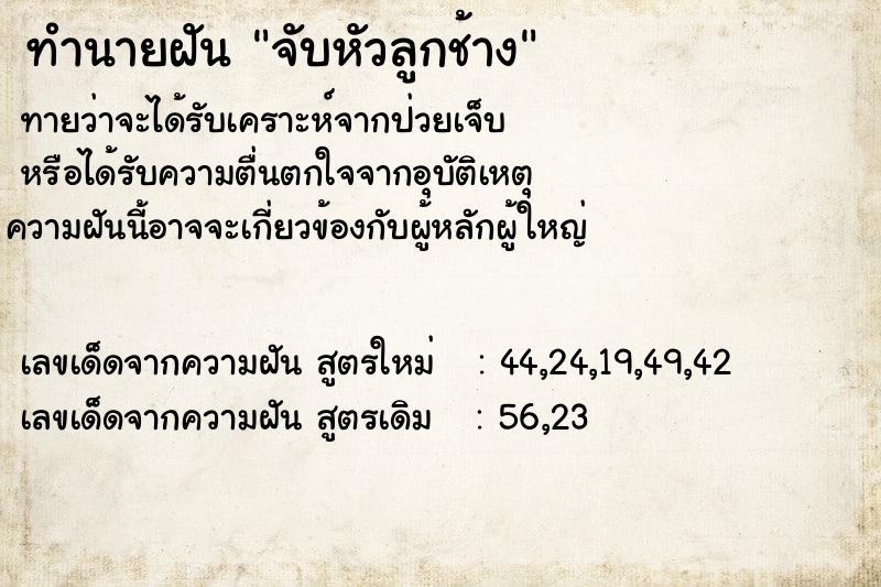ทำนายฝันจับหัวลูกช้าง ทำนายฝันทำนายฝันจับหัวลูกช้าง