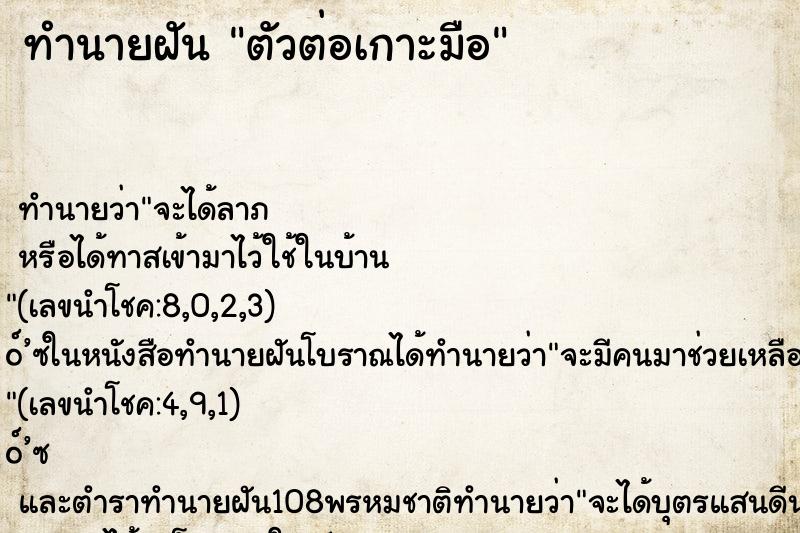 ทำนายฝันตัวต่อเกาะมือ ทำนายฝันทำนายฝันตัวต่อเกาะมือ