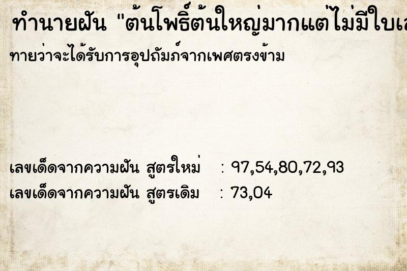 ทำนายฝันทำนายฝันต้นโพธิ์ต้นใหญ่มากแต่ไม่มีใบเลย