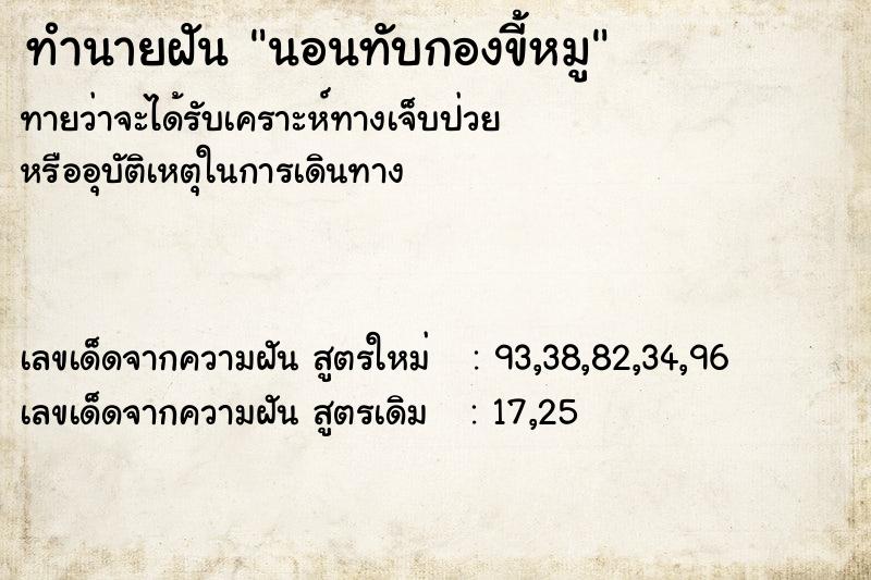 ทำนายฝันนอนทับกองขี้หมู ทำนายฝันทำนายฝันนอนทับกองขี้หมู