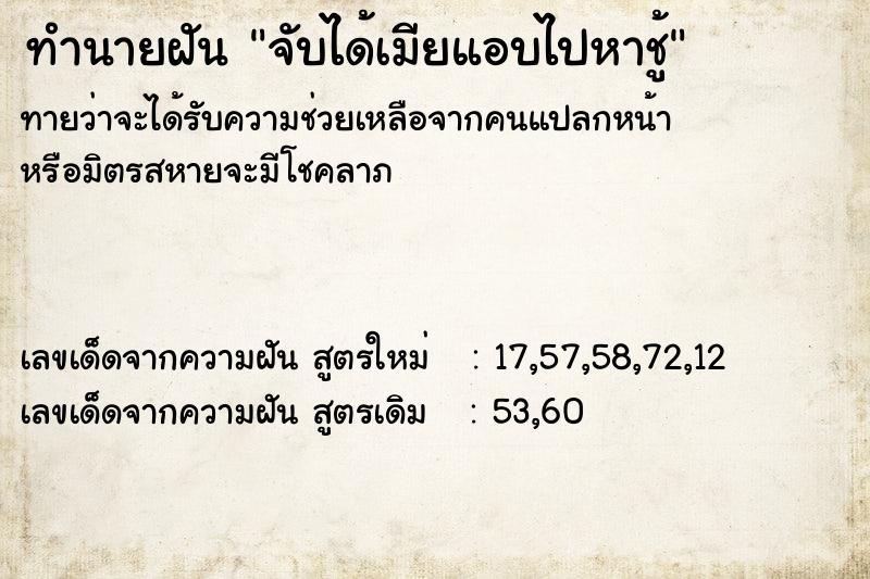 ทำนายฝันทำนายฝันจับได้เมียแอบไปหาชู้