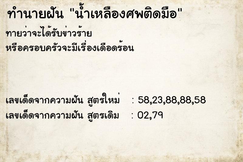 ทำนายฝัน น้ำเหลืองศพติดมือ ทำนายฝัน น้ำเหลืองศพติดมือ