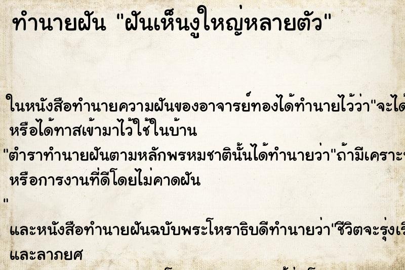 ทำนายฝันฝันเห็นงูใหญ่หลายตัว ทำนายฝันทำนายฝันฝันเห็นงูใหญ่หลายตัว