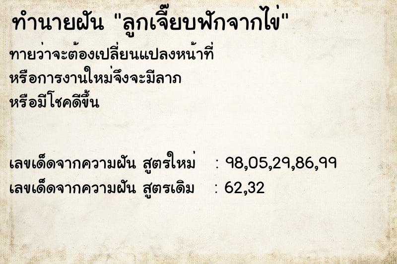 ทำนายฝันทำนายฝันลูกเจี๊ยบฟักจากไข่