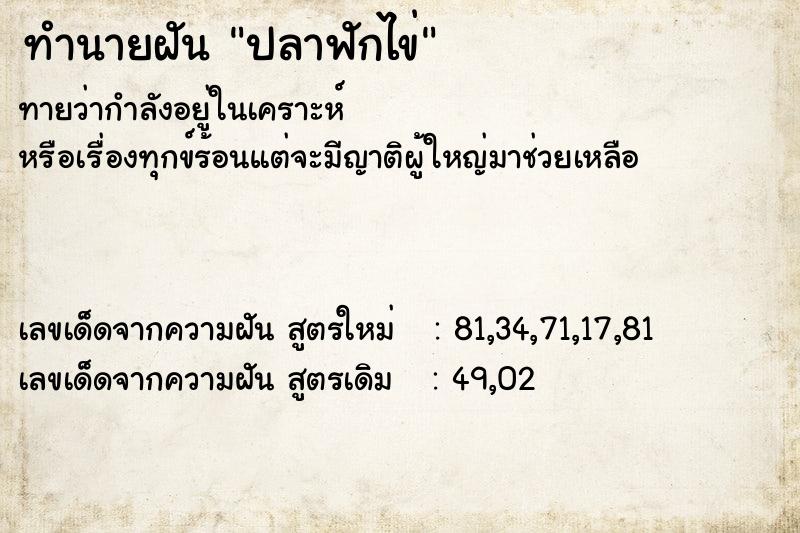 ทำนายฝันปลาฟักไข่ ทำนายฝันทำนายฝันปลาฟักไข่