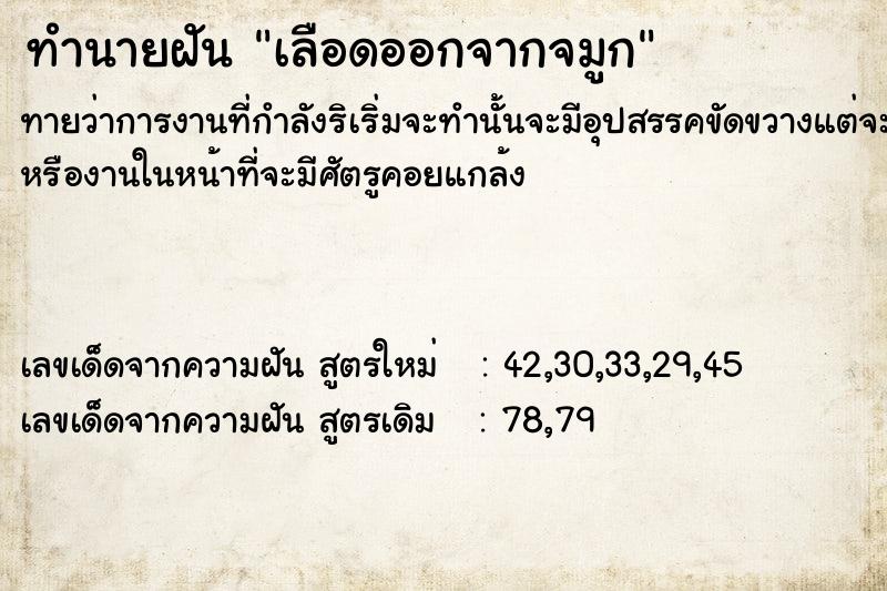 ทำนายฝันเลือดออกจากจมูก ทำนายฝันทำนายฝันเลือดออกจากจมูก