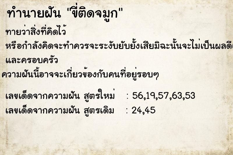 ทำนายฝันทำนายฝันขี่ติดจมูก