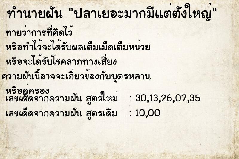 ทำนายฝันทำนายฝันปลาเยอะมากมีแต่ตังใหญ่