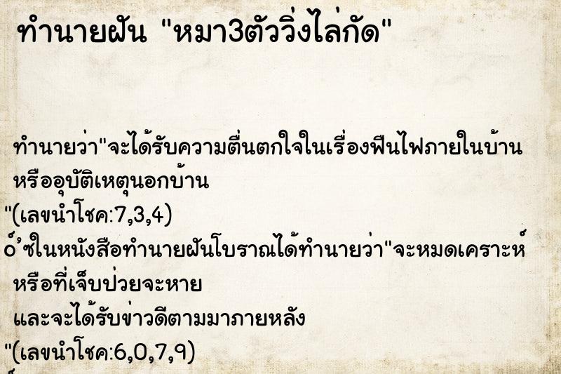 ทำนายฝัน หมา3ตัววิ่งไล่กัด ตำราโบราณ แม่นที่สุดในโลก