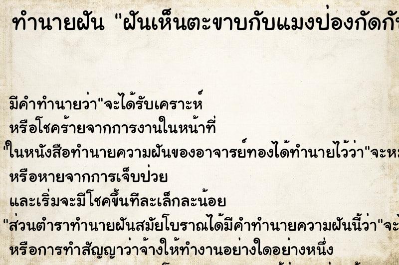 ทำนายฝัน ฝันเห็นตะขาบกับแมงป่องกัดกัน ตำราโบราณ แม่นที่สุดในโลก