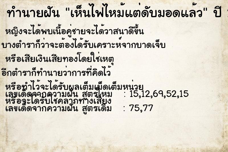 ทำนายฝัน เห็นไฟไหม้แต่ดับมอดแล้ว ทำนายฝัน เห็นไฟไหม้แต่ดับมอดแล้ว