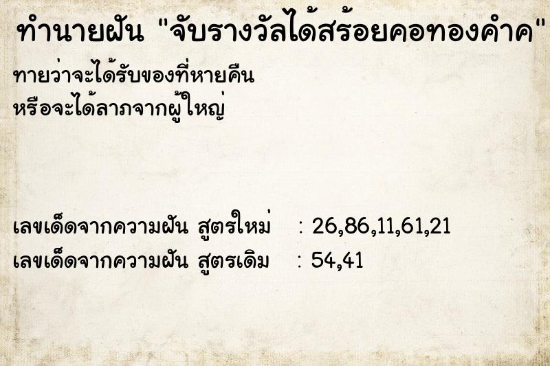 ทำนายฝันทำนายฝันจับรางวัลได้สร้อยคอทองคำค