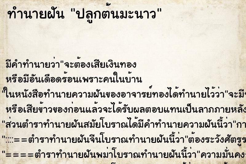 ทำนายฝัน ปลูกต้นมะนาว ตำราโบราณ แม่นที่สุดในโลก