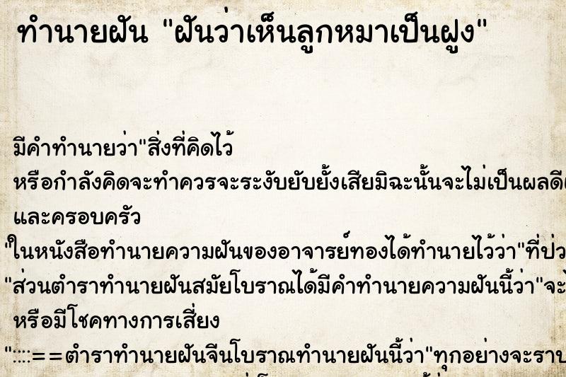 ทำนายฝันทำนายฝันฝันว่าเห็นลูกหมาเป็นฝูง