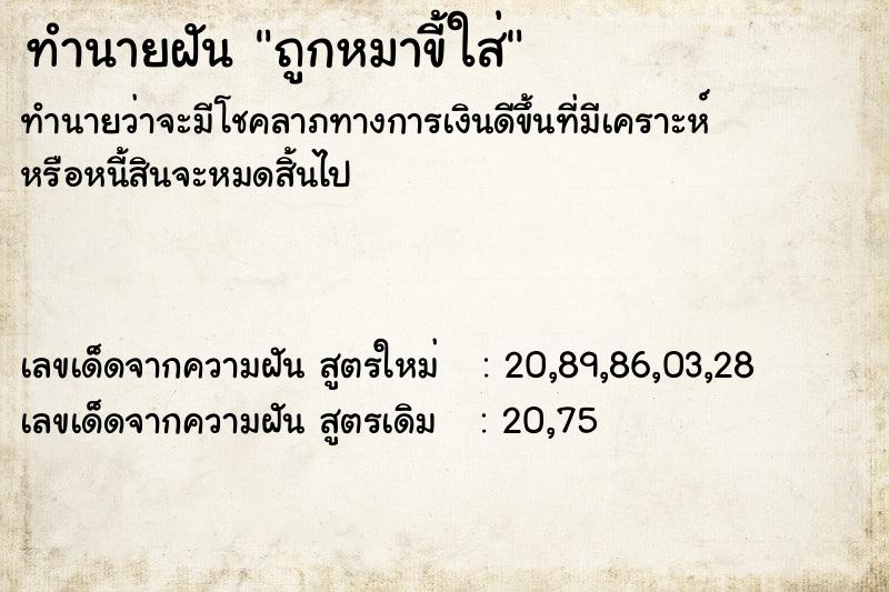 ทำนายฝัน ถูกหมาขี้ใส่ ทำนายฝัน ถูกหมาขี้ใส่
