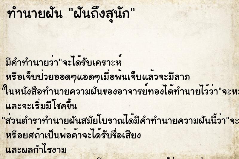ทำนายฝัน ฝันถึงสุนัก ทำนายฝัน ฝันถึงสุนัก