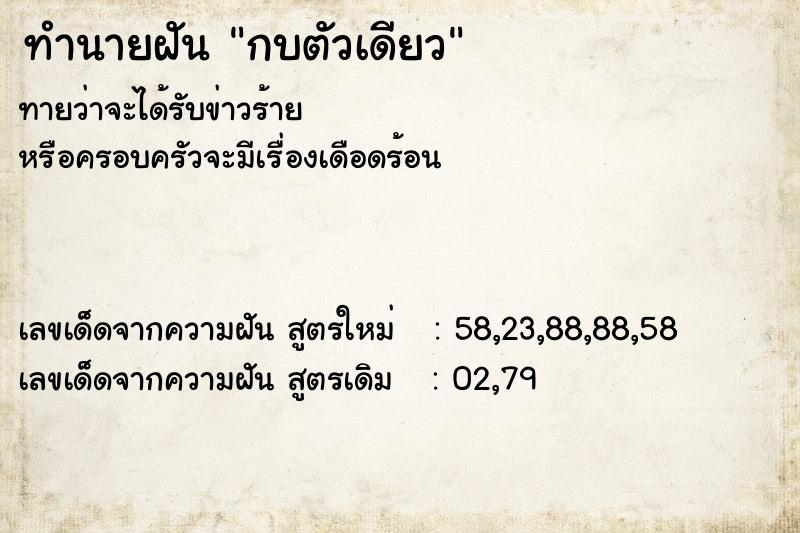 ทำนายฝันกบตัวเดียว ทำนายฝันทำนายฝันกบตัวเดียว