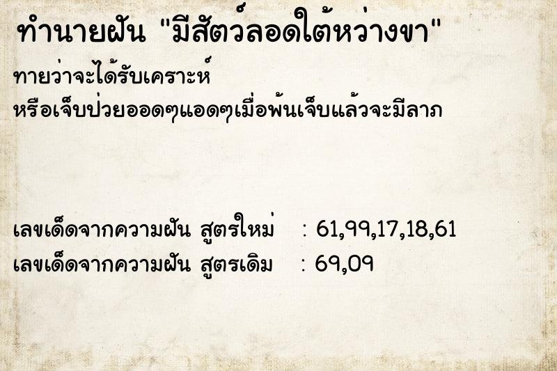 ทำนายฝัน มีสัตว์ลอดใต้หว่างขา ทำนายฝัน มีสัตว์ลอดใต้หว่างขา