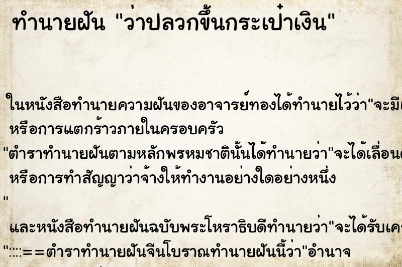 ทำนายฝัน ว่าปลวกขึ้นกระเป๋าเงิน