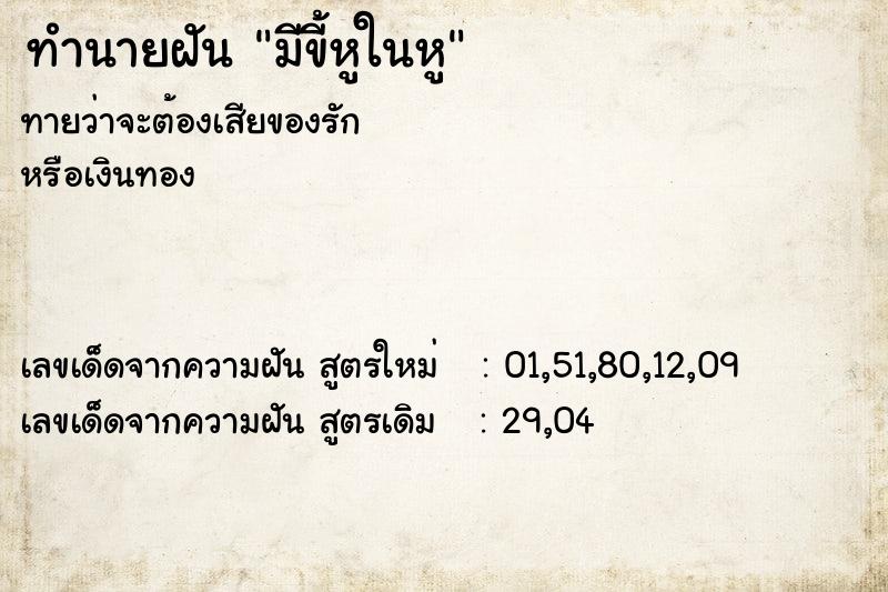 ทำนายฝันมีขี้หูในหู ทำนายฝันทำนายฝันมีขี้หูในหู