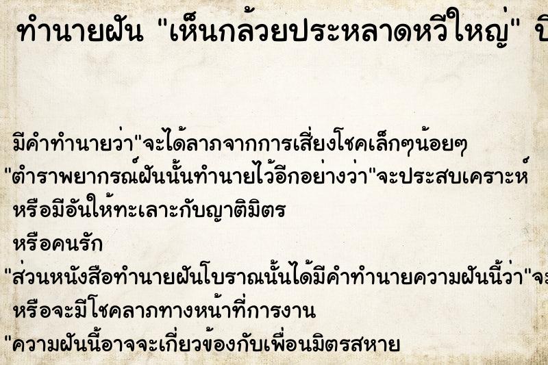 ทำนายฝันทำนายฝันเห็นกล้วยประหลาดหวีใหญ่