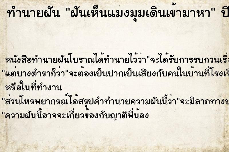 ทำนายฝันทำนายฝันฝันเห็นแมงมุมเดินเข้ามาหา