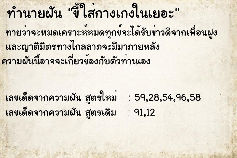 ทำนายฝันทำนายฝันขี้ใส่กางเกงในเยอะ