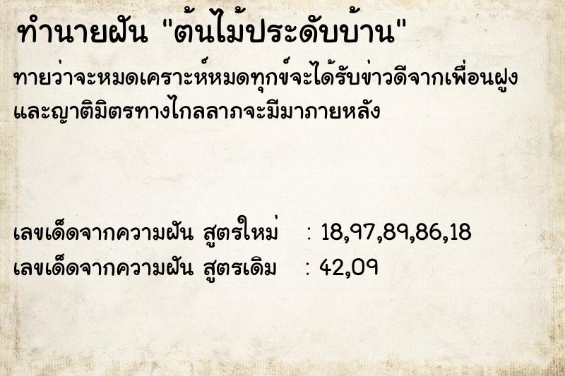 ทำนายฝันต้นไม้ประดับบ้าน ทำนายฝันทำนายฝันต้นไม้ประดับบ้าน