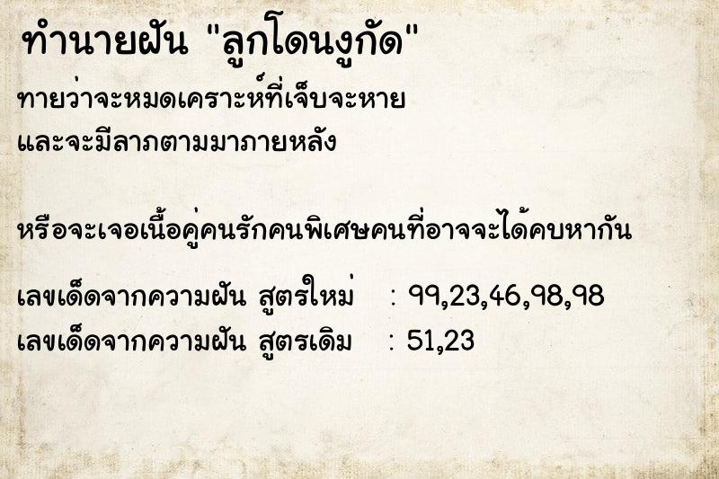 ทำนายฝันลูกโดนงูกัด ทำนายฝันทำนายฝันลูกโดนงูกัด