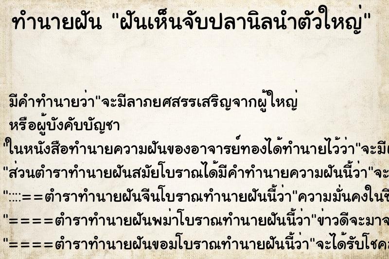 ทำนายฝันฝันเห็นจับปลานิลนำตัวใหญ่ ทำนายฝันทำนายฝันฝันเห็นจับปลานิลนำตัวใหญ่