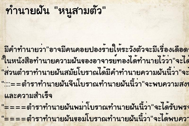 ทำนายฝัน หนูสามตัว ทำนายฝัน หนูสามตัว