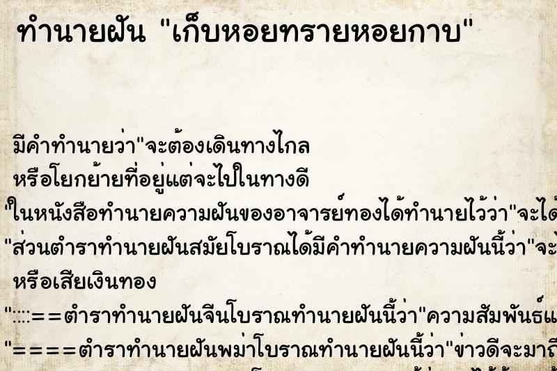 ทำนายฝัน เก็บหอยทรายหอยกาบ ตำราโบราณ แม่นที่สุดในโลก