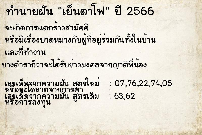 ทำนายฝันเย็นตาโฟ ทำนายฝันทำนายฝันเย็นตาโฟ